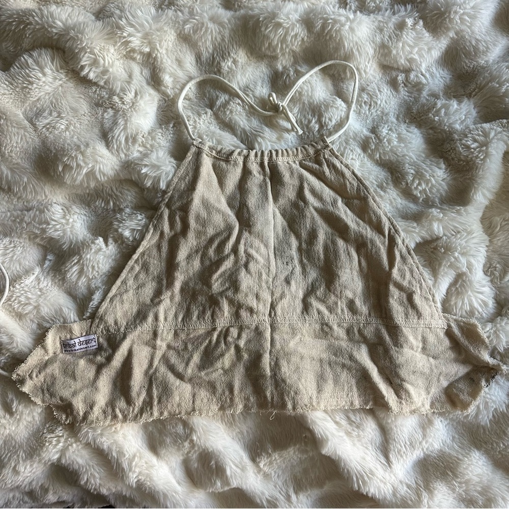 Made in India Festival Cropped Tribal Backless Halter Top in Cream - Picture 4 of 9